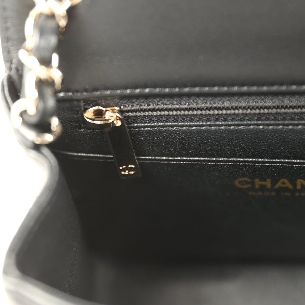 Pre-owned Chanel Mini Chevron Square Flap Bag Black Lambskin Light Gold Hardware