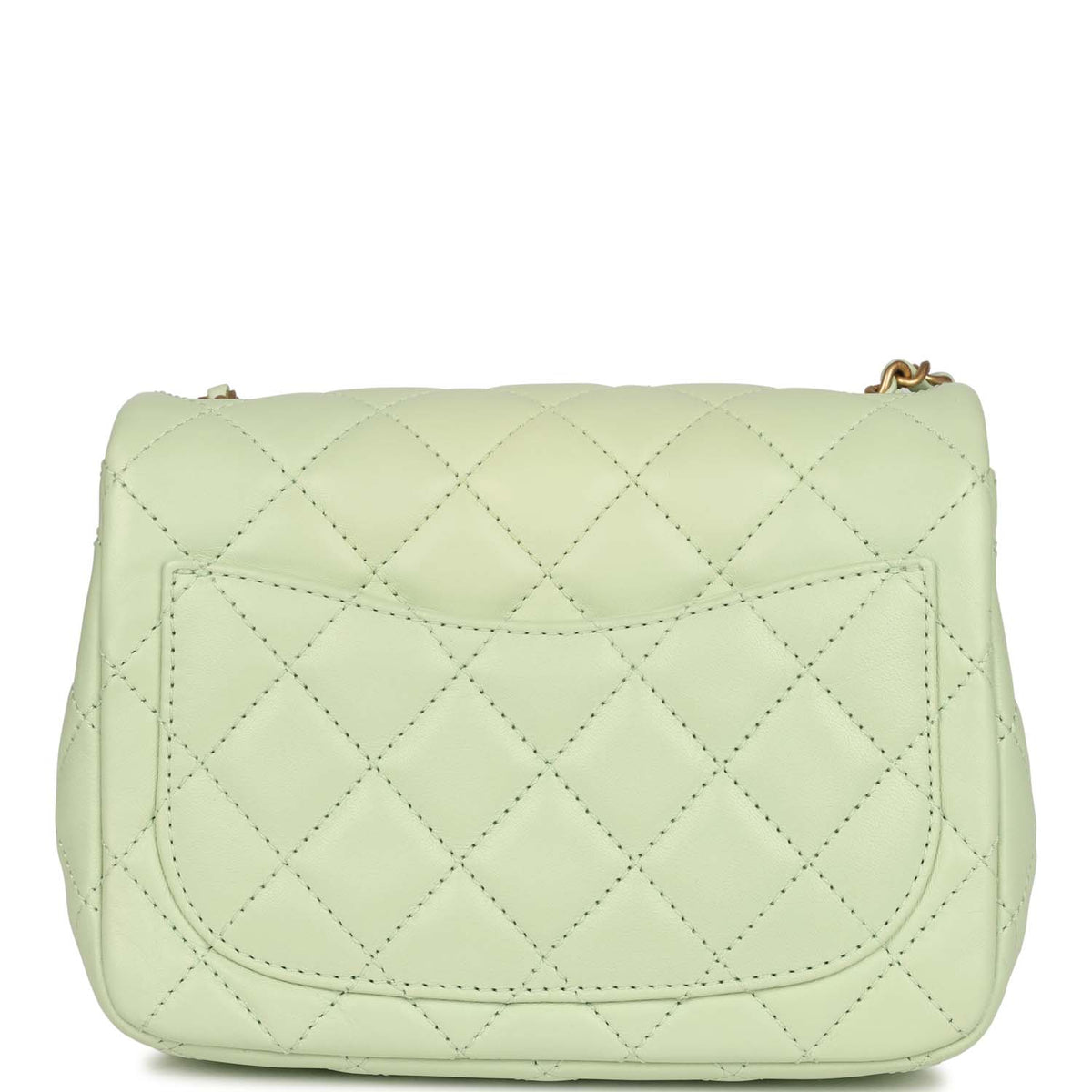 Chanel Mini Square Pearl Crush Flap Bag Light Green Lambskin Antique Gold Hardware