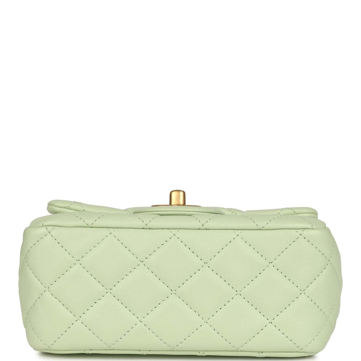 Chanel Mini Square Pearl Crush Flap Bag Light Green Lambskin Antique Gold Hardware