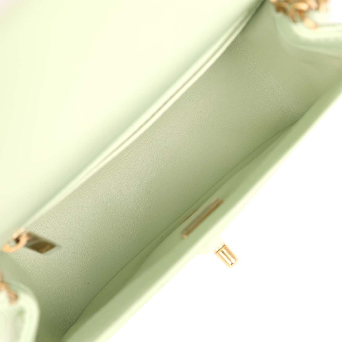 Chanel Mini Square Pearl Crush Flap Bag Light Green Lambskin Antique Gold Hardware