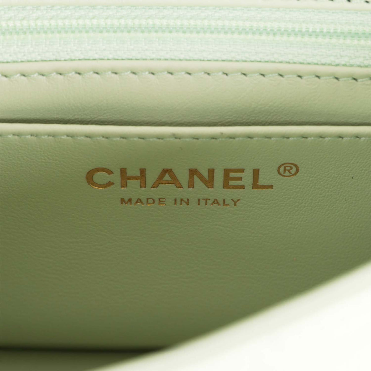 Chanel Mini Square Pearl Crush Flap Bag Light Green Lambskin Antique Gold Hardware