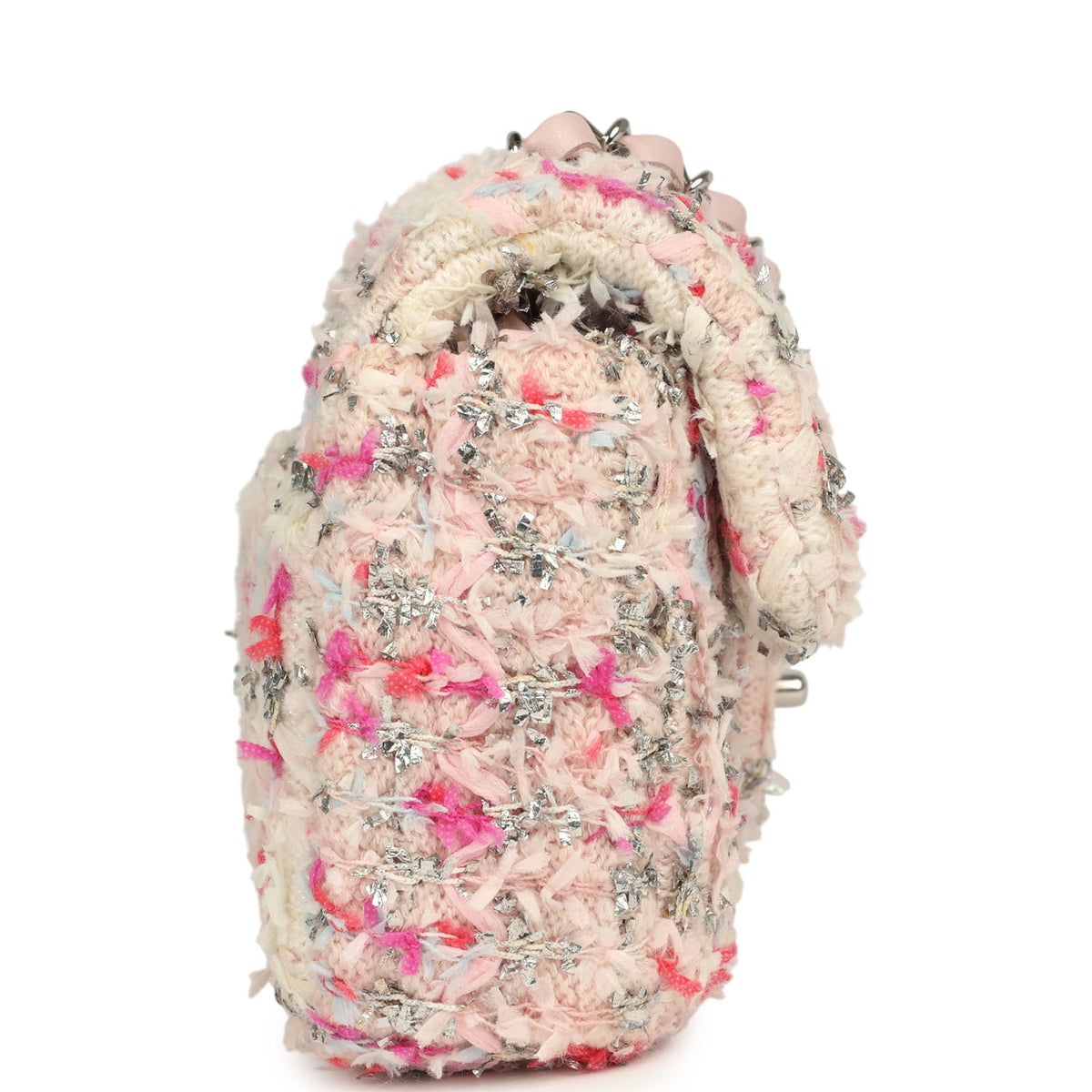 Chanel Mini Rectangular Flap Bag Pink, Multicolored Tweed Bouclé Silver Hardware