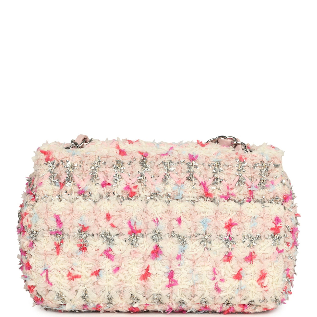 Chanel Mini Rectangular Flap Bag Pink, Multicolored Tweed Bouclé Silver Hardware