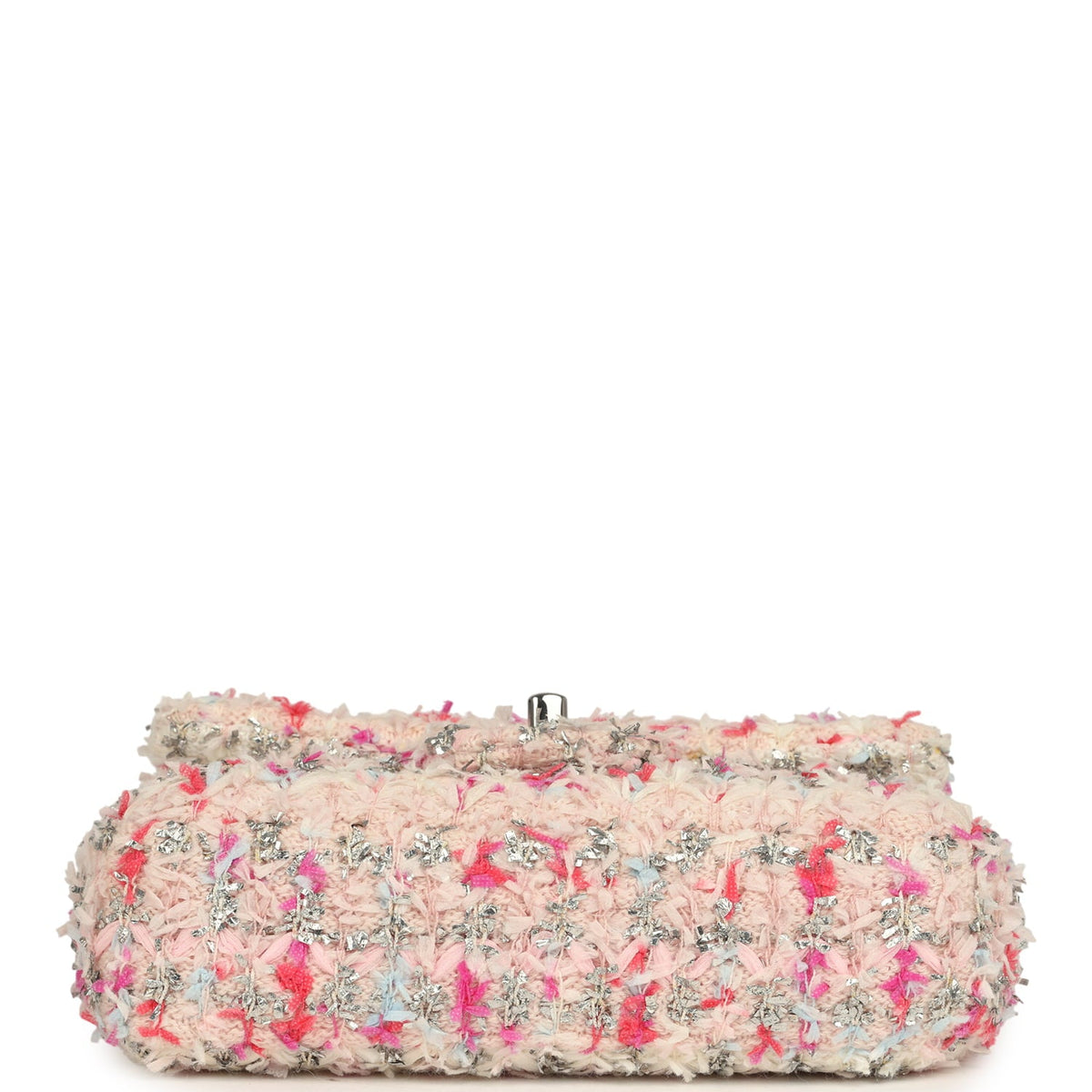 Chanel Mini Rectangular Flap Bag Pink, Multicolored Tweed Bouclé Silver Hardware