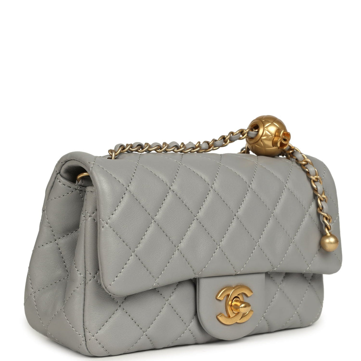 Pre-owned Chanel Mini Pearl Crush Rectangular Flap Bag Grey Lambskin Brushed Gold Hardware