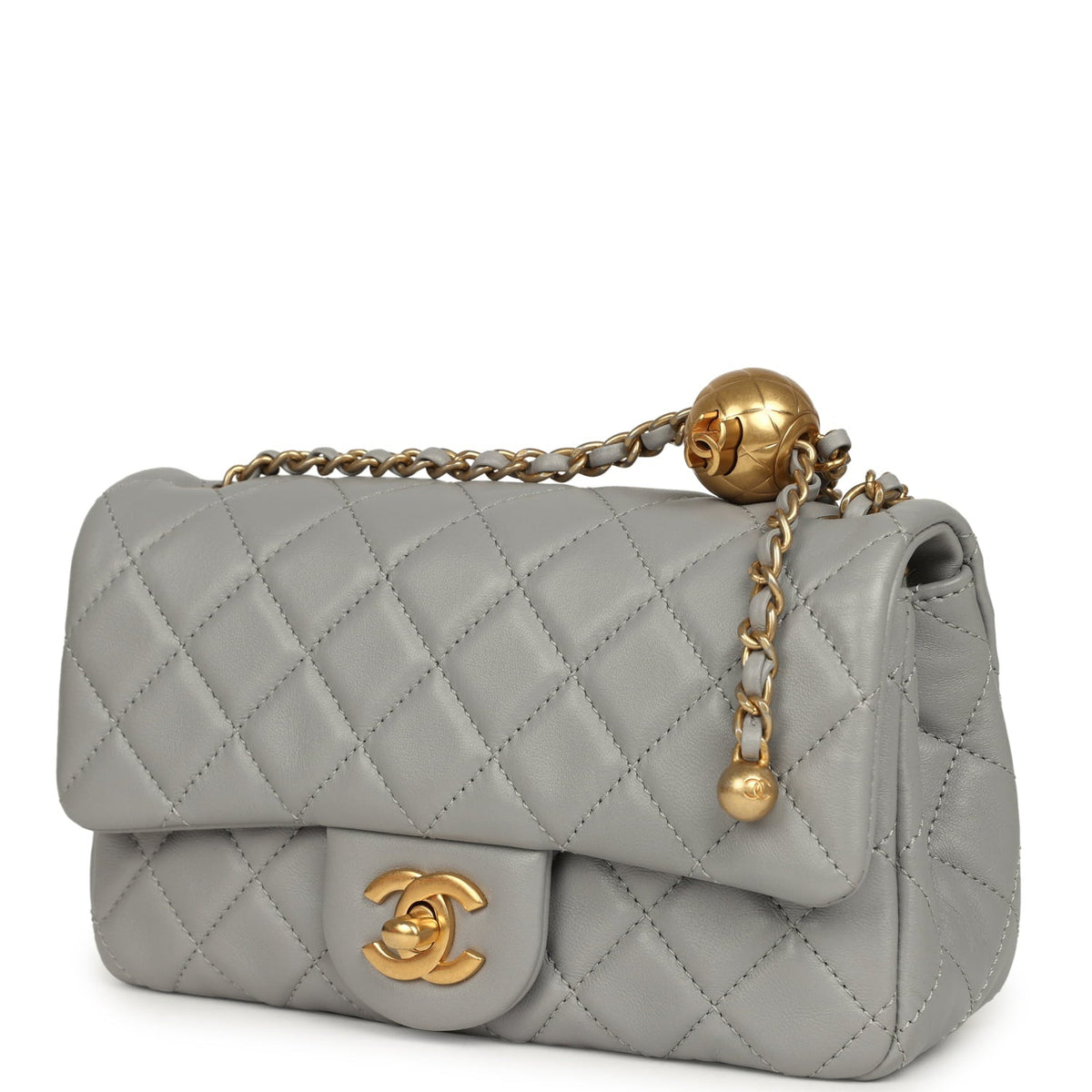 Pre-owned Chanel Mini Pearl Crush Rectangular Flap Bag Grey Lambskin Brushed Gold Hardware