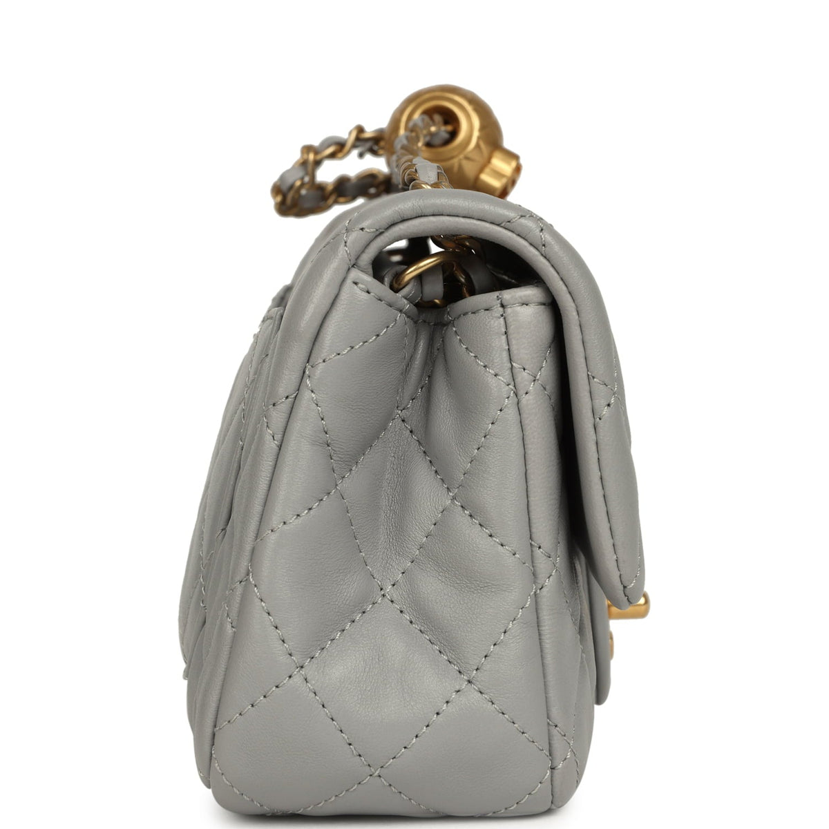 Pre-owned Chanel Mini Pearl Crush Rectangular Flap Bag Grey Lambskin Brushed Gold Hardware