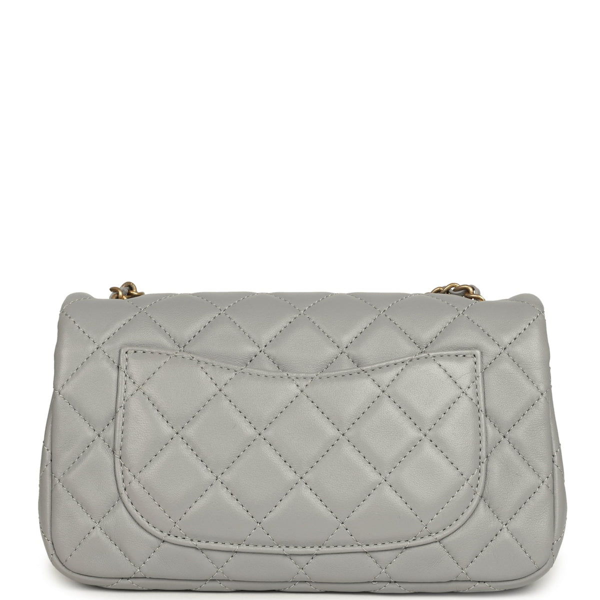 Pre-owned Chanel Mini Pearl Crush Rectangular Flap Bag Grey Lambskin Brushed Gold Hardware