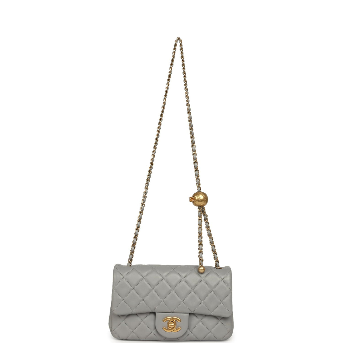 Pre-owned Chanel Mini Pearl Crush Rectangular Flap Bag Grey Lambskin Brushed Gold Hardware