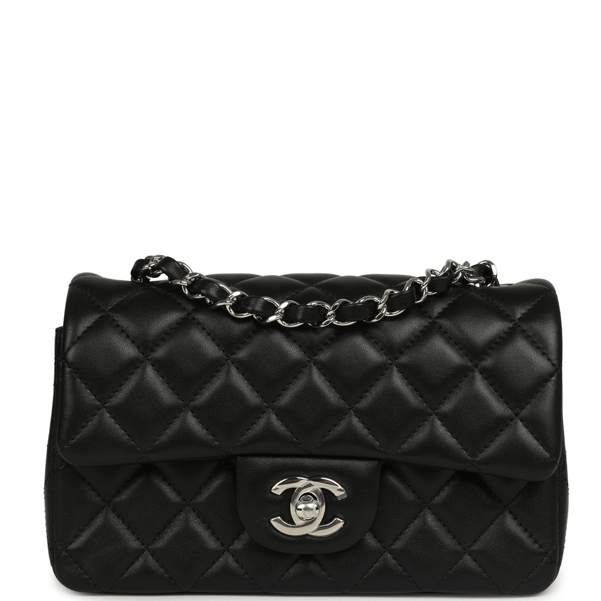 Chanel Mini Classic Rectangular Flap Bag Black Lambskin Silver Hardware