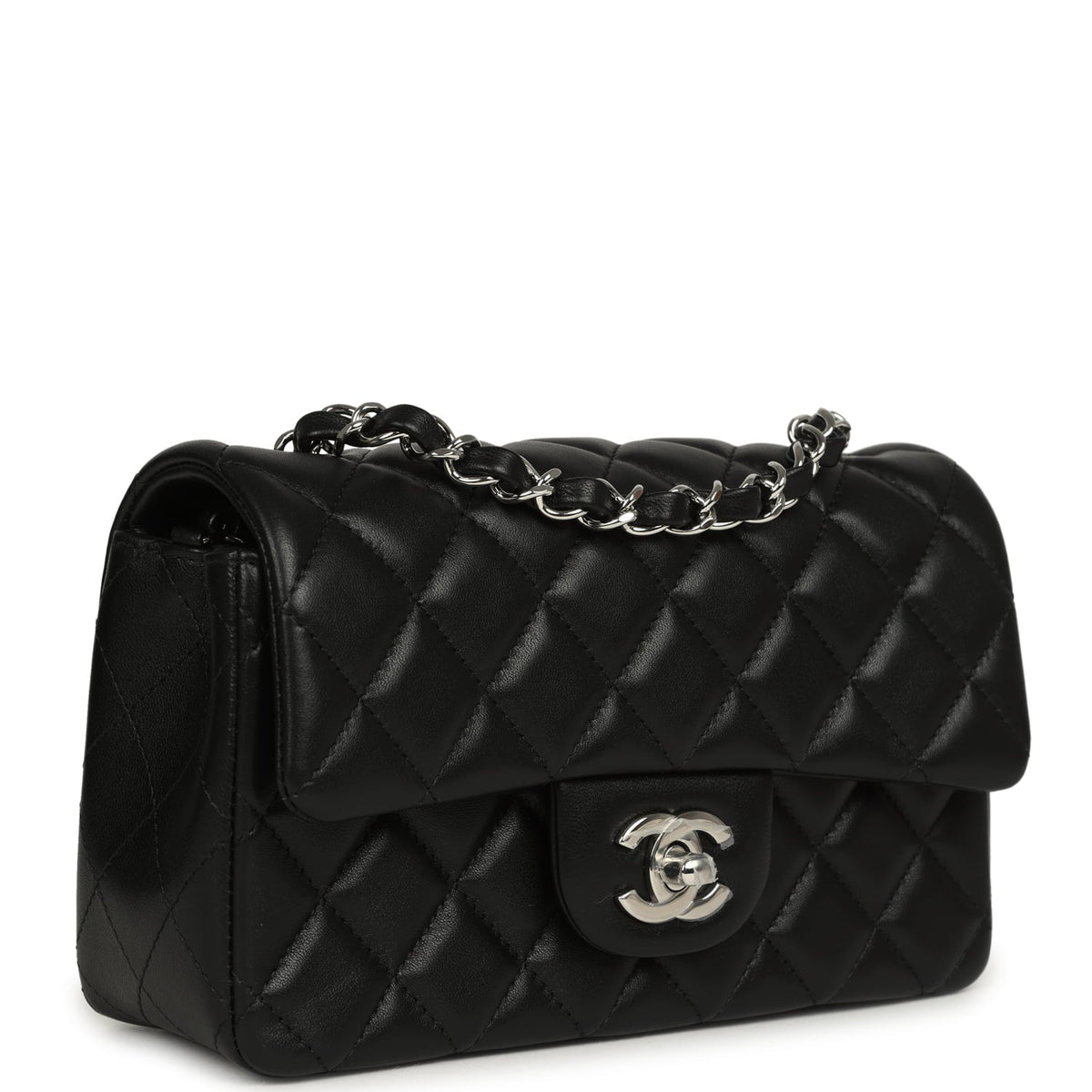 Chanel Mini Classic Rectangular Flap Bag Black Lambskin Silver Hardware