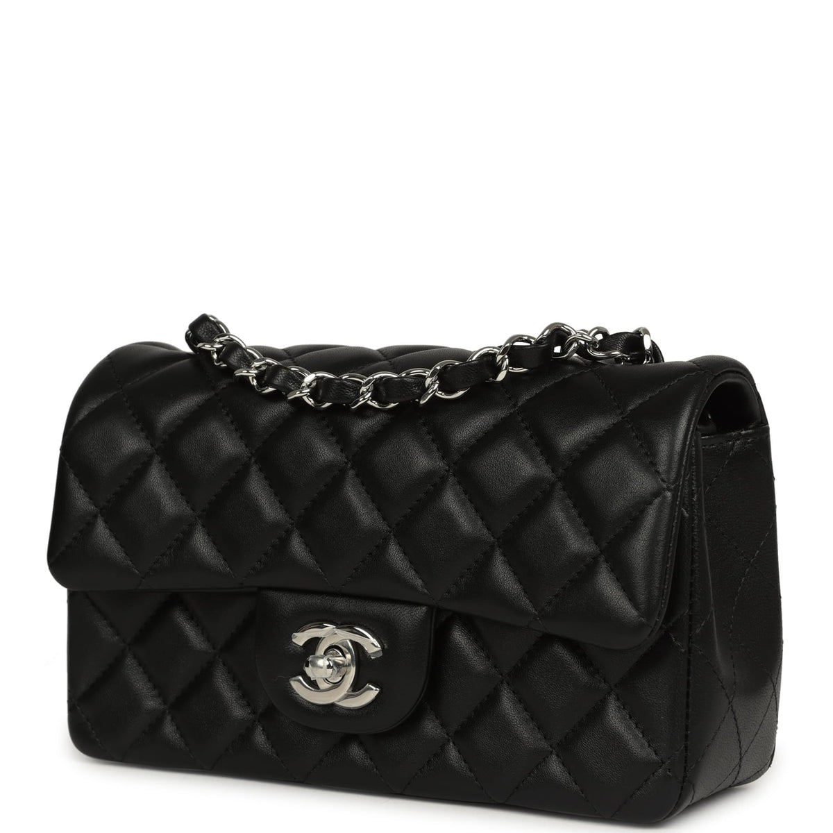 Chanel Mini Classic Rectangular Flap Bag Black Lambskin Silver Hardware