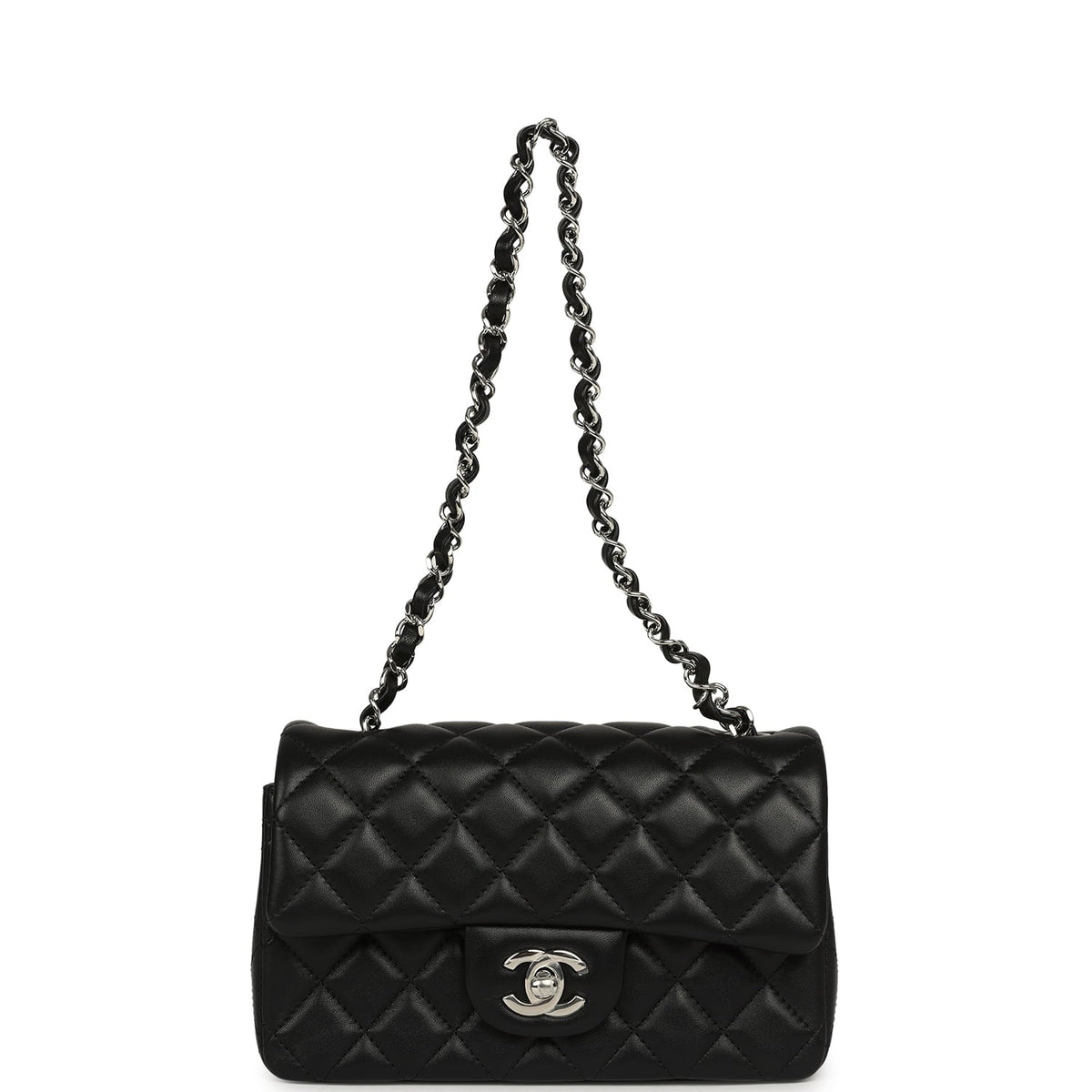 Chanel Mini Classic Rectangular Flap Bag Black Lambskin Silver Hardware
