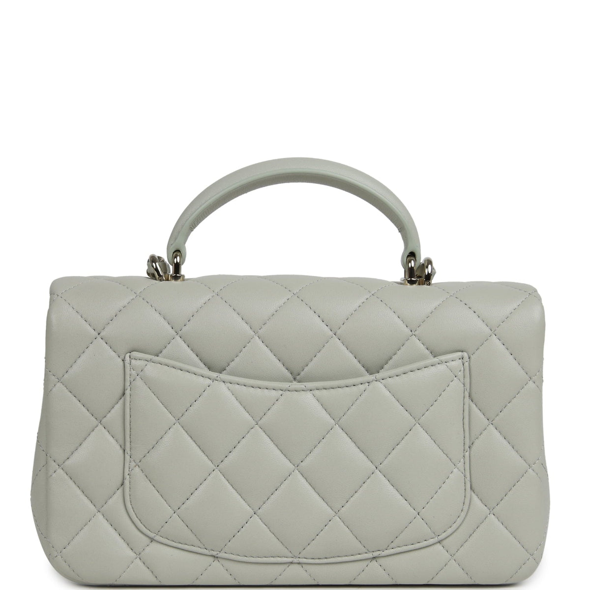 Chanel Mini Classic Rectangular Top Handle Flap Bag Pale Green Lambskin Silver Hardware