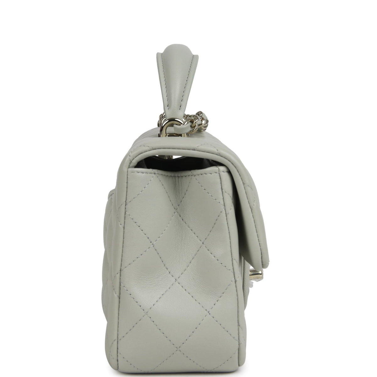 Chanel Mini Classic Rectangular Top Handle Flap Bag Pale Green Lambskin Silver Hardware