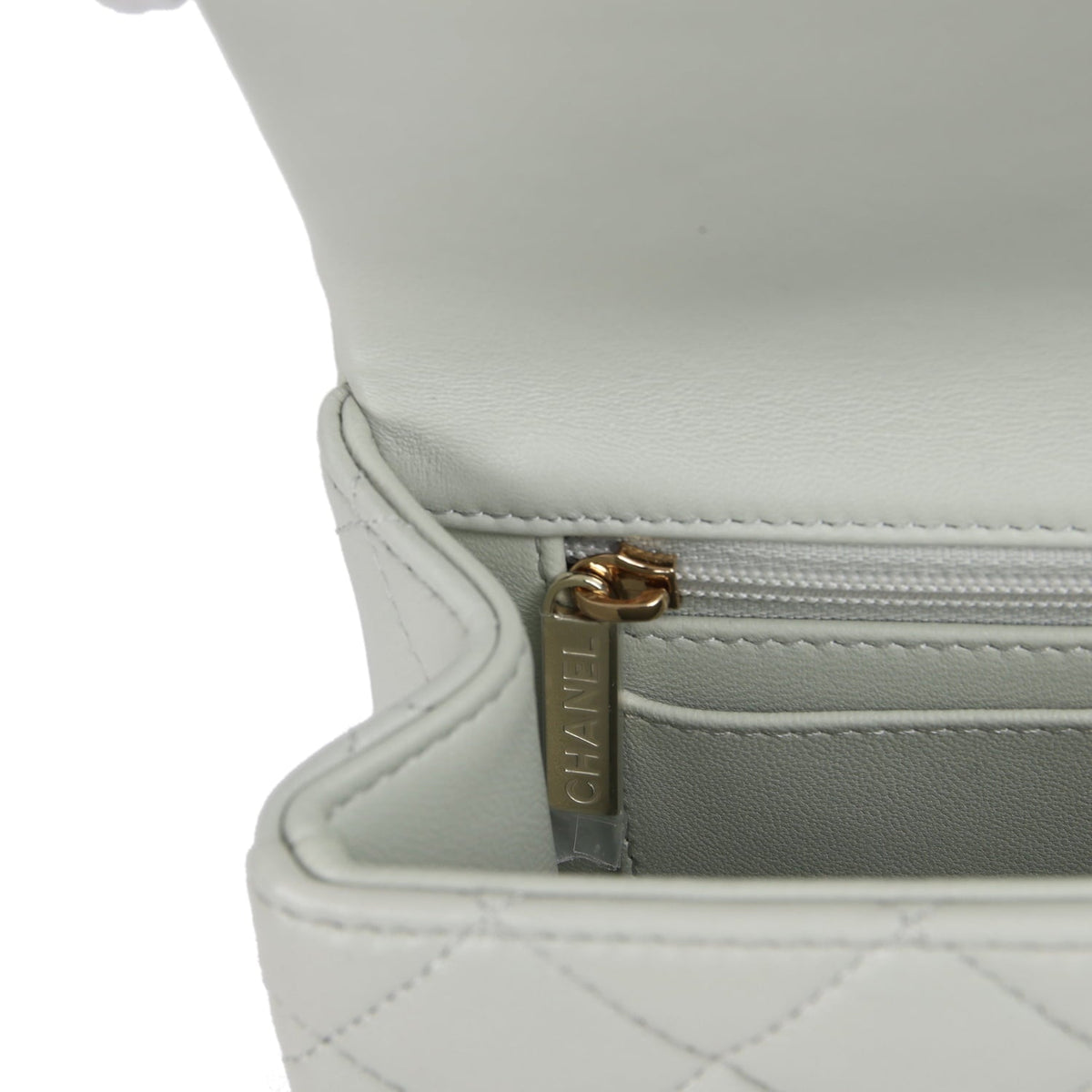 Chanel Mini Classic Rectangular Top Handle Flap Bag Pale Green Lambskin Silver Hardware
