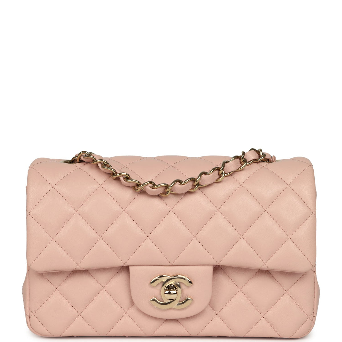Chanel Mini Classic Rectangular Flap Bag Light Pink Lambskin Light Gold Hardware