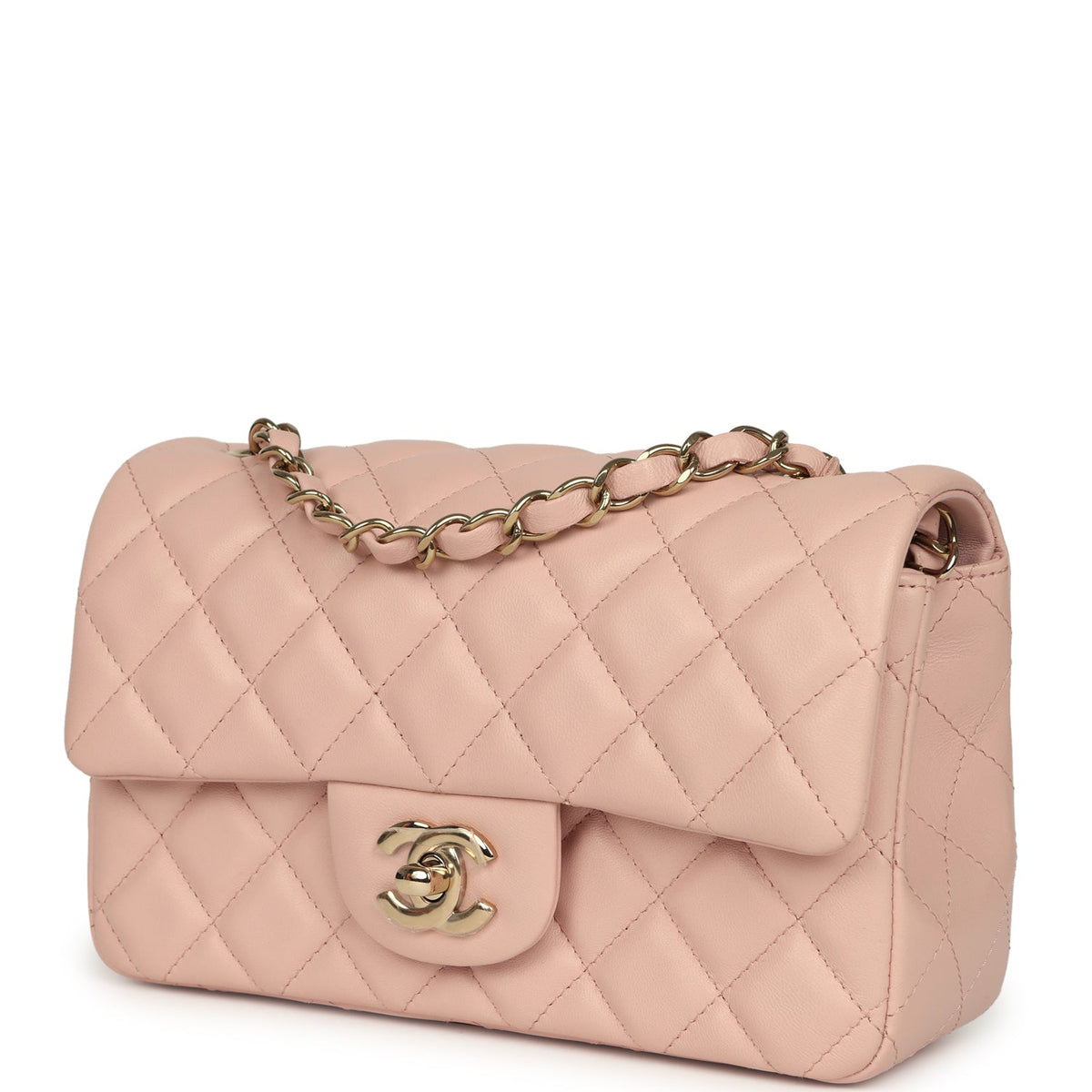 Chanel Mini Classic Rectangular Flap Bag Light Pink Lambskin Light Gold Hardware