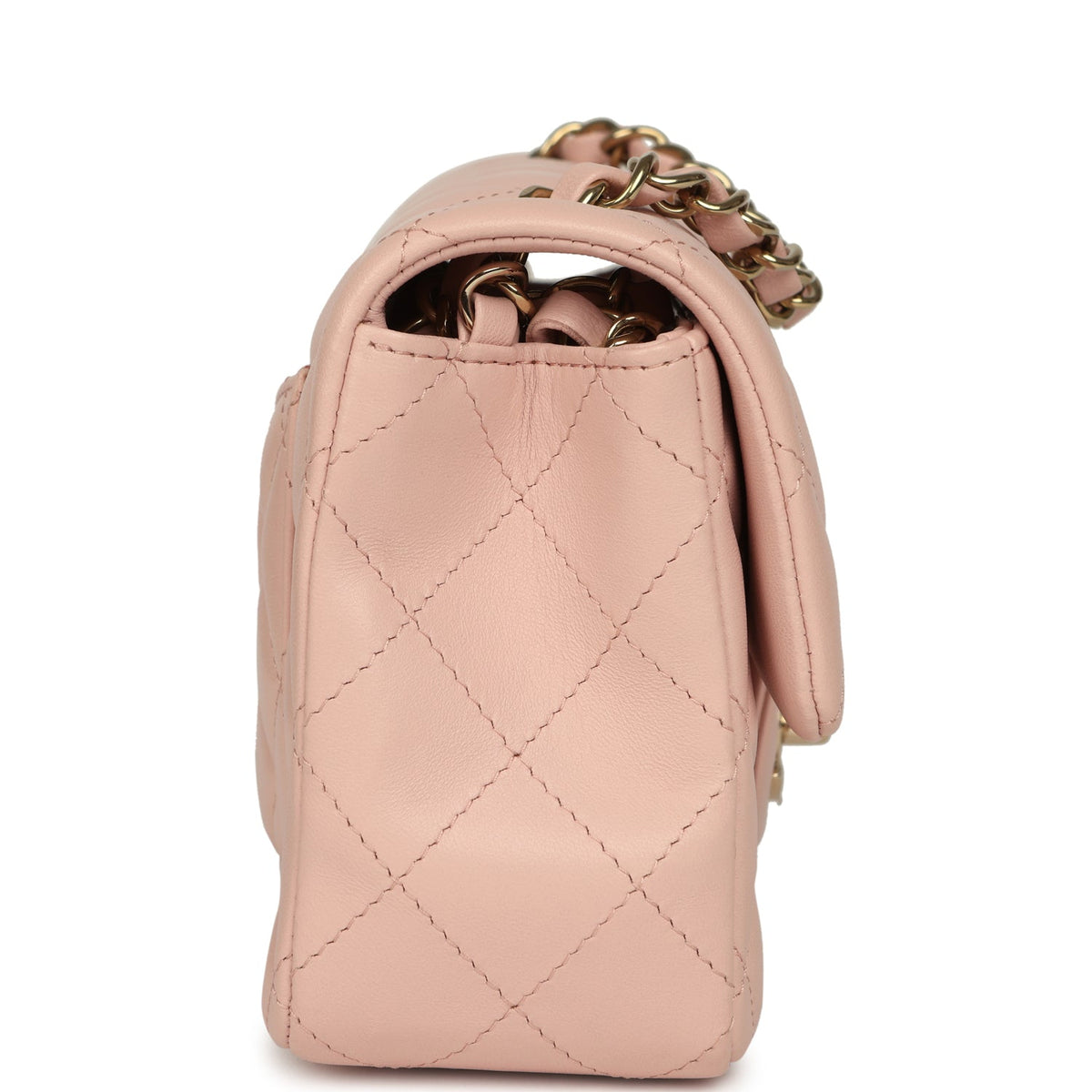 Chanel Mini Classic Rectangular Flap Bag Light Pink Lambskin Light Gold Hardware