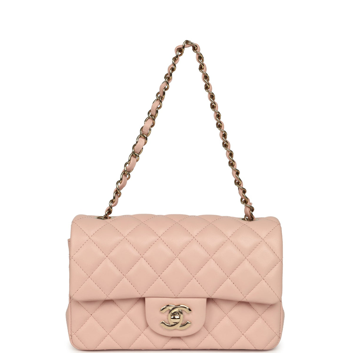 Chanel Mini Classic Rectangular Flap Bag Light Pink Lambskin Light Gold Hardware