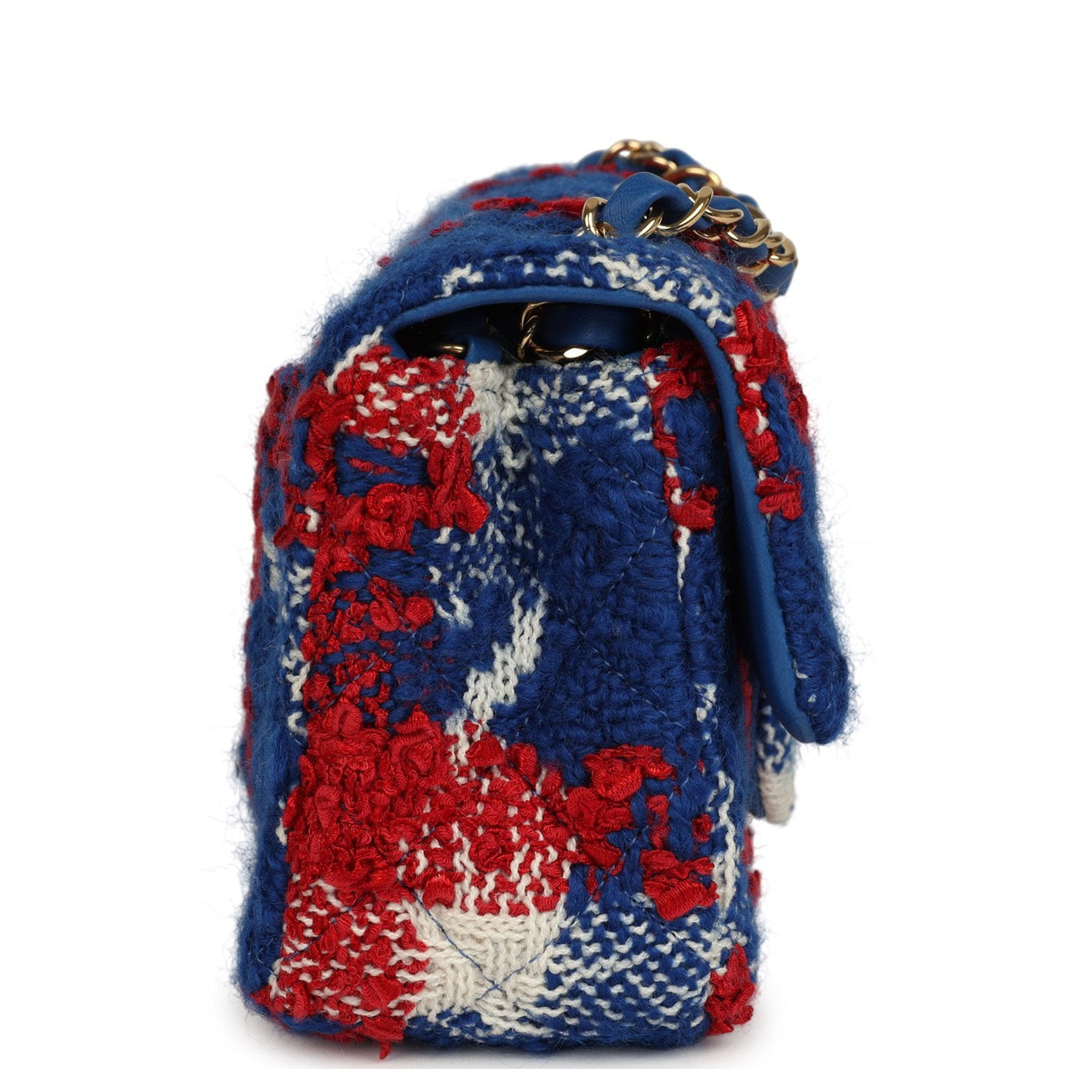 Chanel Mini Classic Rectangular Flap Bag Red, White, Blue Tweed Boucle Gold Hardware