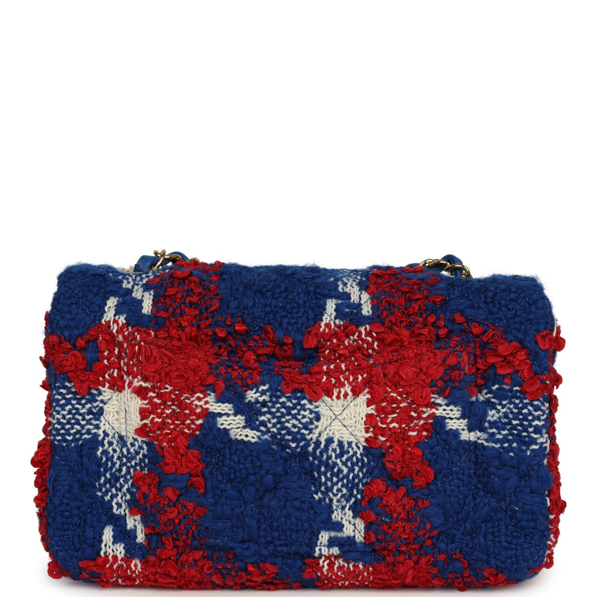 Chanel Mini Classic Rectangular Flap Bag Red, White, Blue Tweed Boucle Gold Hardware