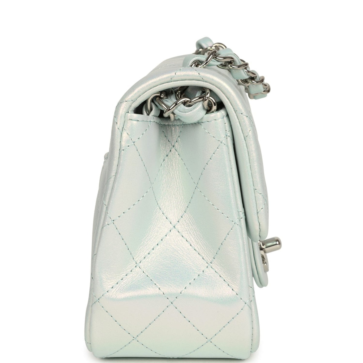 Chanel Mini Classic Square Flap Bag Light Blue Iridescent Calfskin Silver Hardware