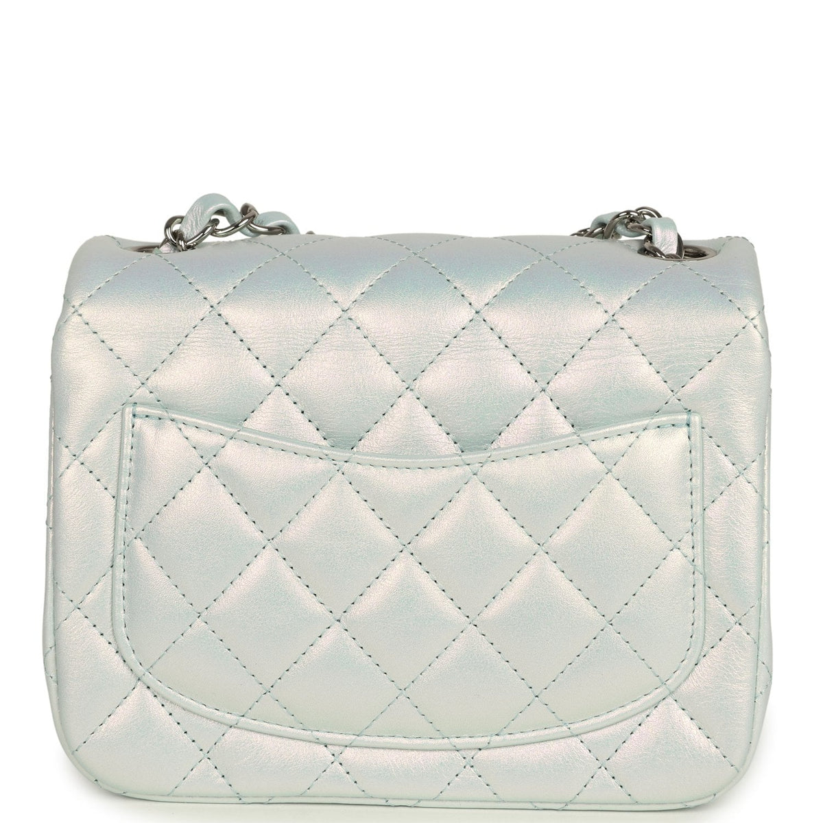 Chanel Mini Classic Square Flap Bag Light Blue Iridescent Calfskin Silver Hardware
