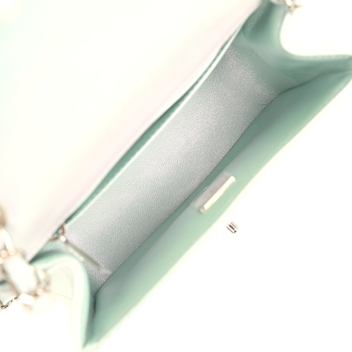 Chanel Mini Classic Square Flap Bag Light Blue Iridescent Calfskin Silver Hardware