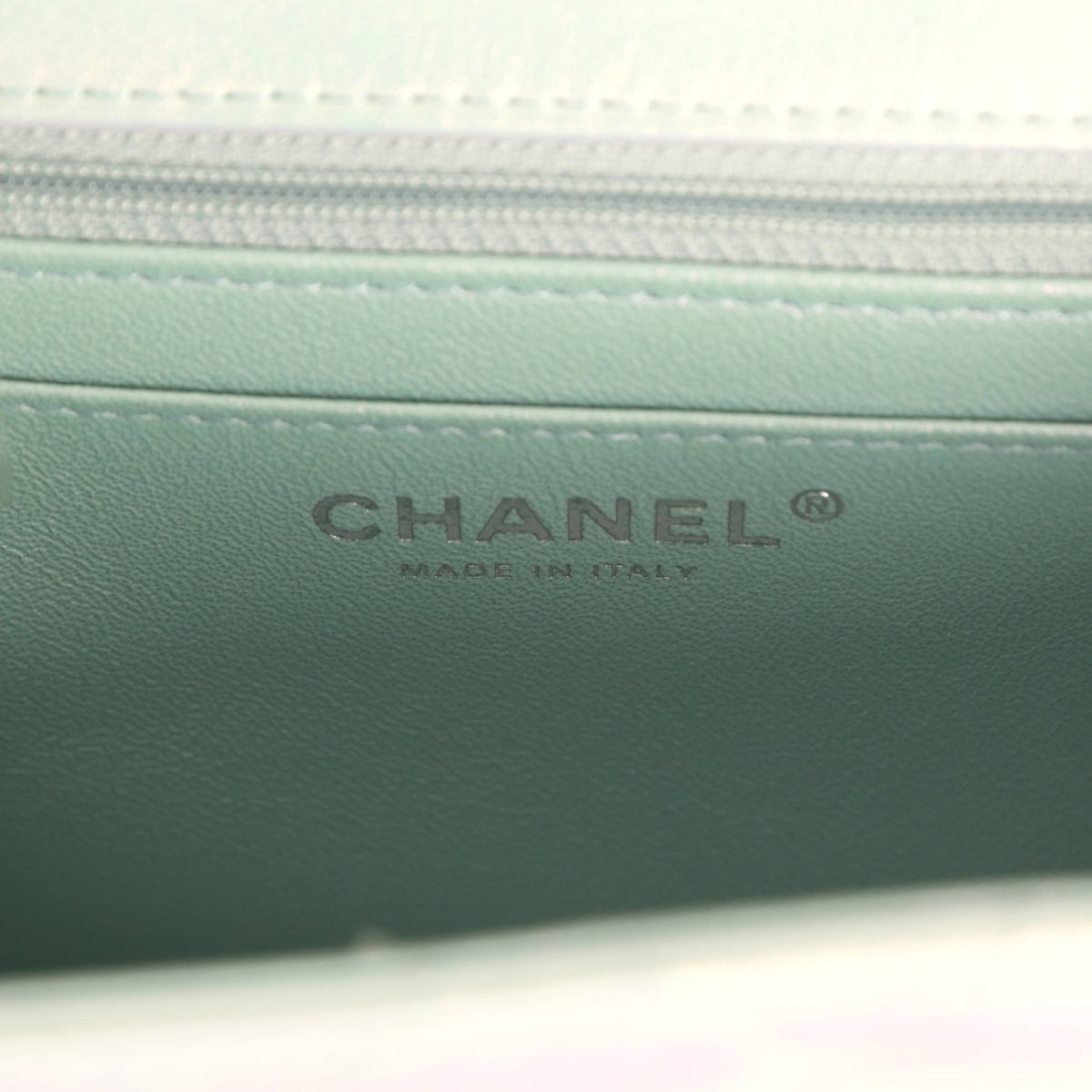 Chanel Mini Classic Square Flap Bag Light Blue Iridescent Calfskin Silver Hardware