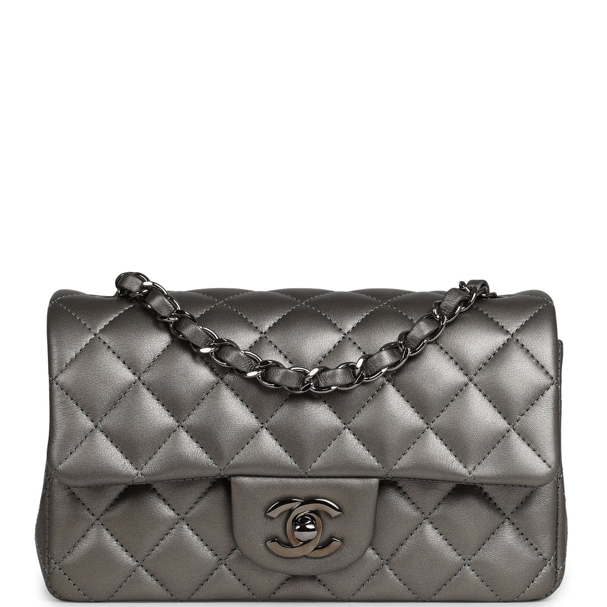 Chanel Mini Classic Rectangular Flap Bag Dark Silver Lambskin Ruthenium Hardware