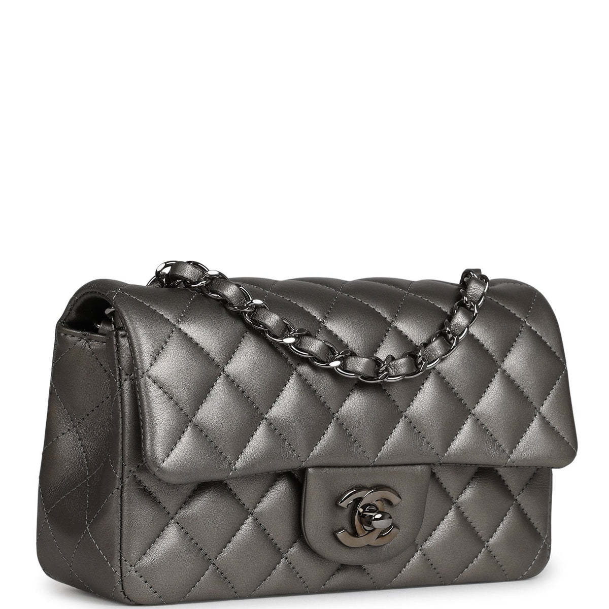 Chanel Mini Classic Rectangular Flap Bag Dark Silver Lambskin Ruthenium Hardware