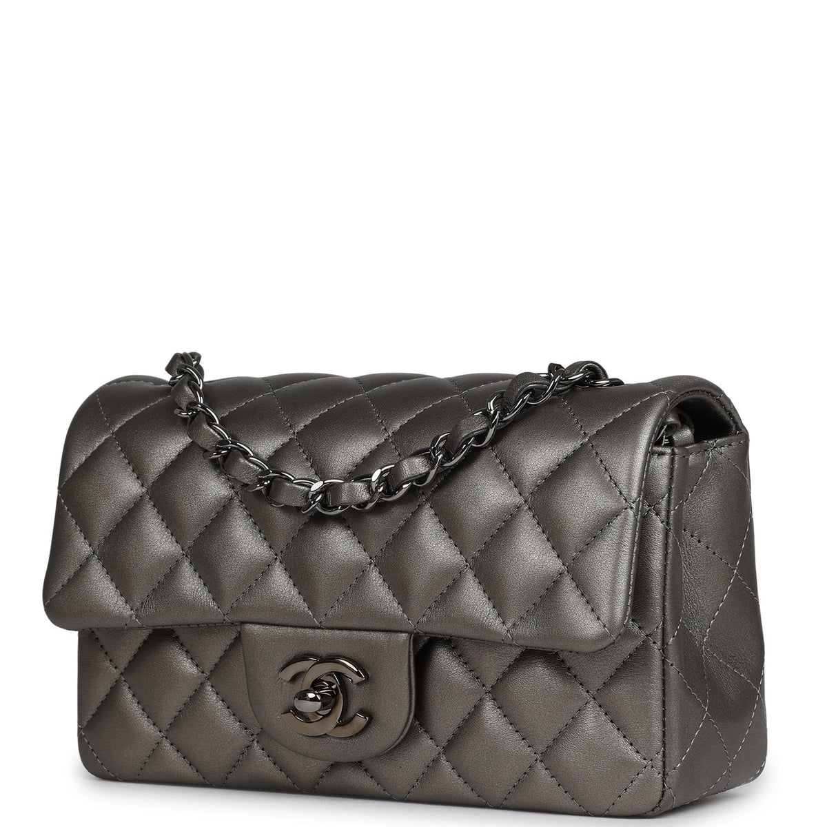 Chanel Mini Classic Rectangular Flap Bag Dark Silver Lambskin Ruthenium Hardware