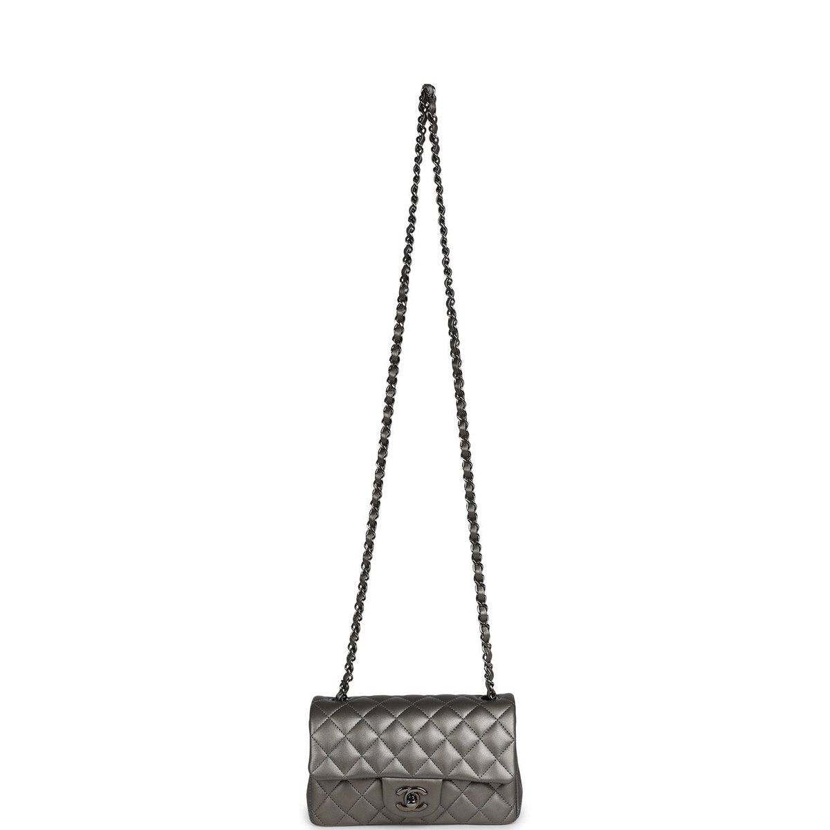 Chanel Mini Classic Rectangular Flap Bag Dark Silver Lambskin Ruthenium Hardware