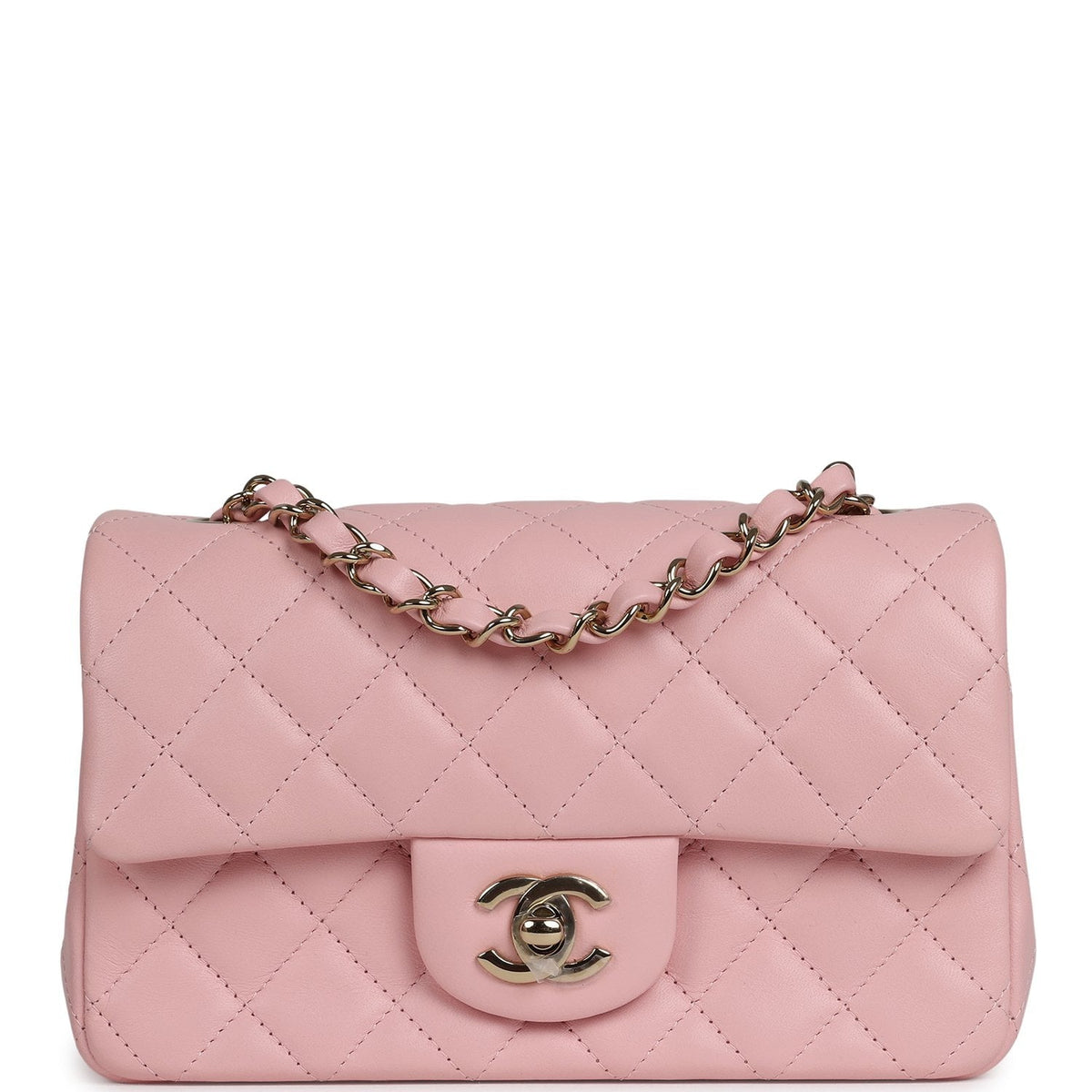 Chanel Mini Classic Rectangular Flap Bag Light Pink Lambskin Light Gold Hardware