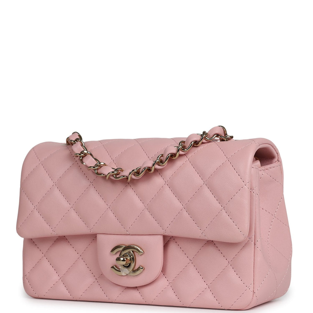 Chanel Mini Classic Rectangular Flap Bag Light Pink Lambskin Light Gold Hardware