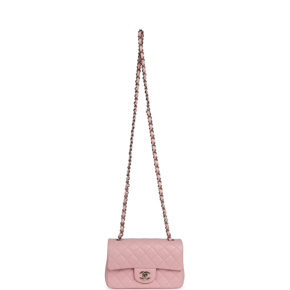 Chanel Mini Classic Rectangular Flap Bag Light Pink Lambskin Light Gold Hardware
