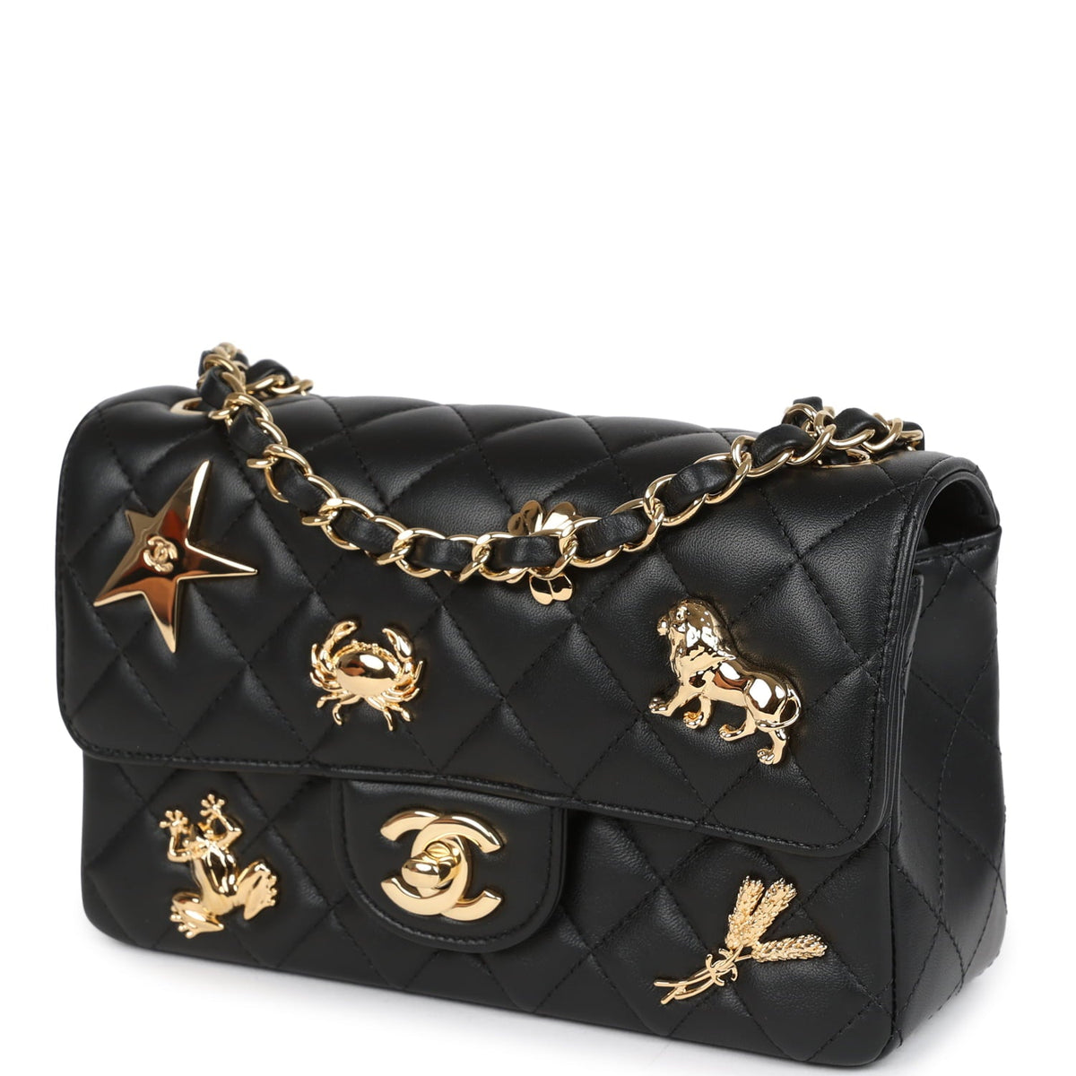Chanel Mini Classic "Charms" Rectangular Flap Bag Black Lambskin Gold Hardware