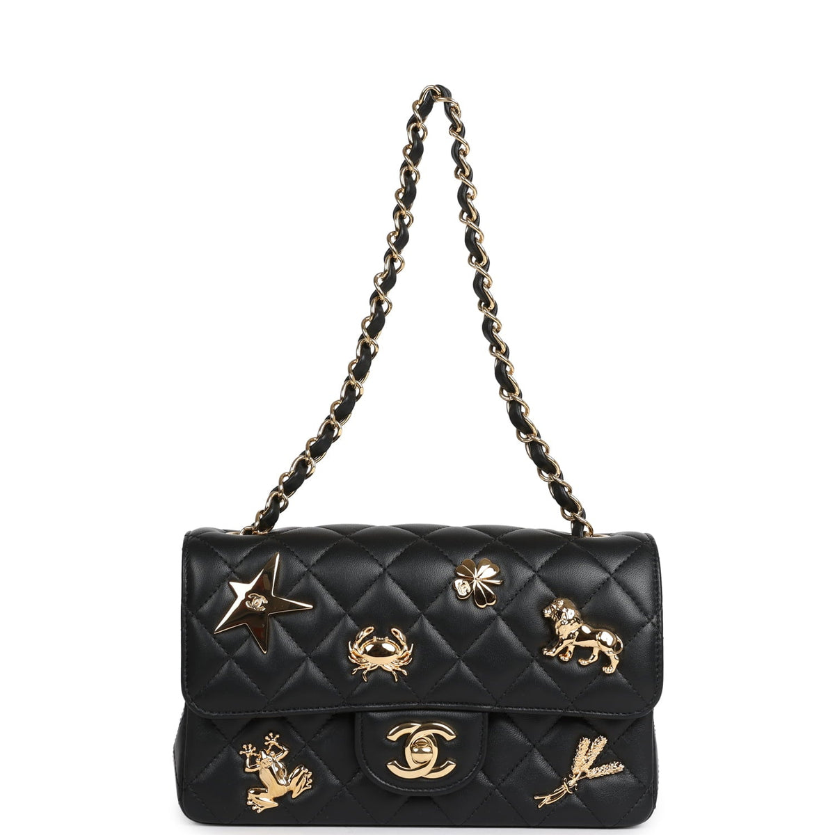Chanel Mini Classic "Charms" Rectangular Flap Bag Black Lambskin Gold Hardware
