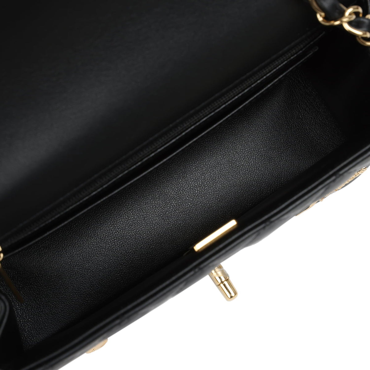 Chanel Mini Classic "Charms" Rectangular Flap Bag Black Lambskin Gold Hardware
