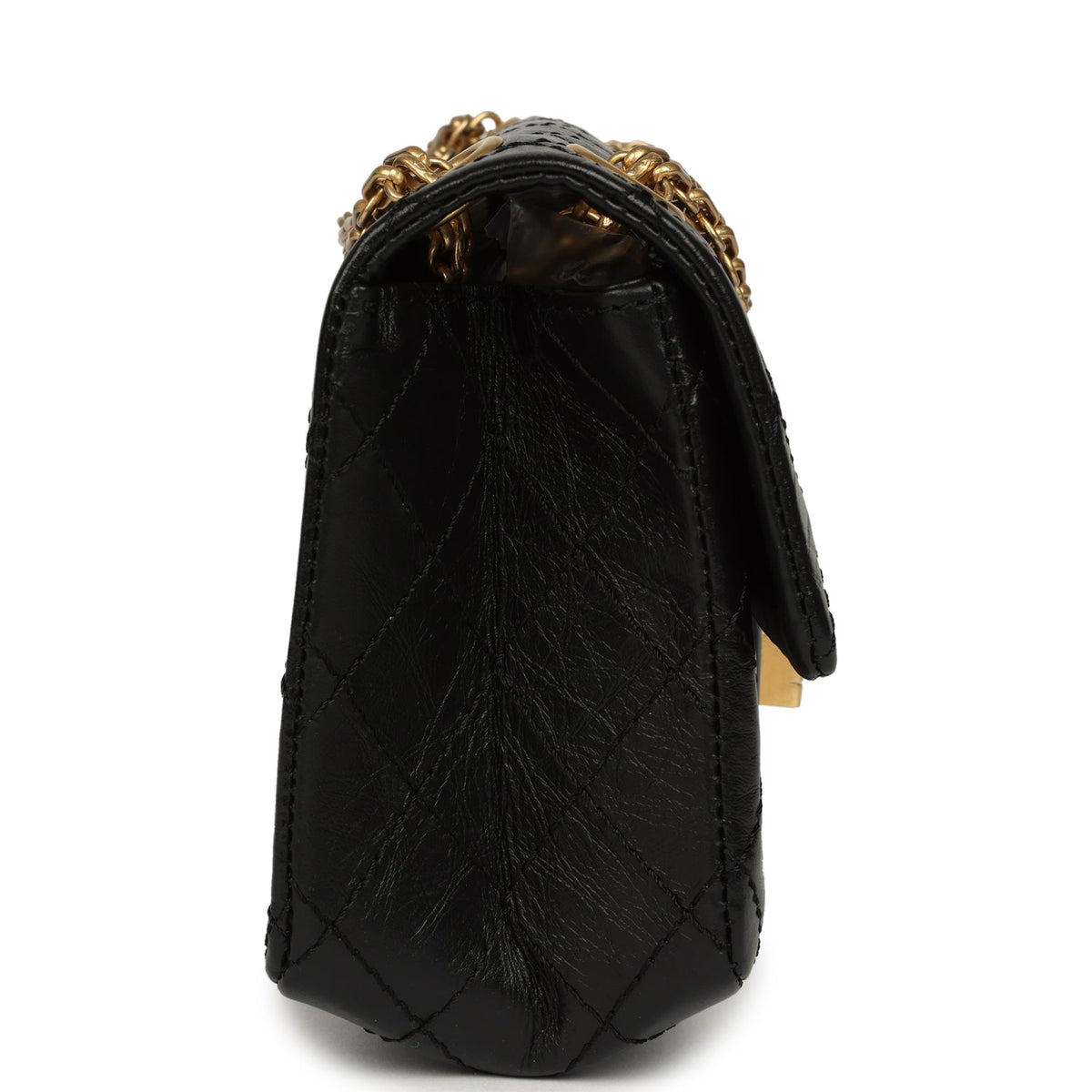 Pre-owned Chanel Mini Reissue 224 2.55 Flap Bag Black Crumpled Aged Calfskin Antique Gold Hardware