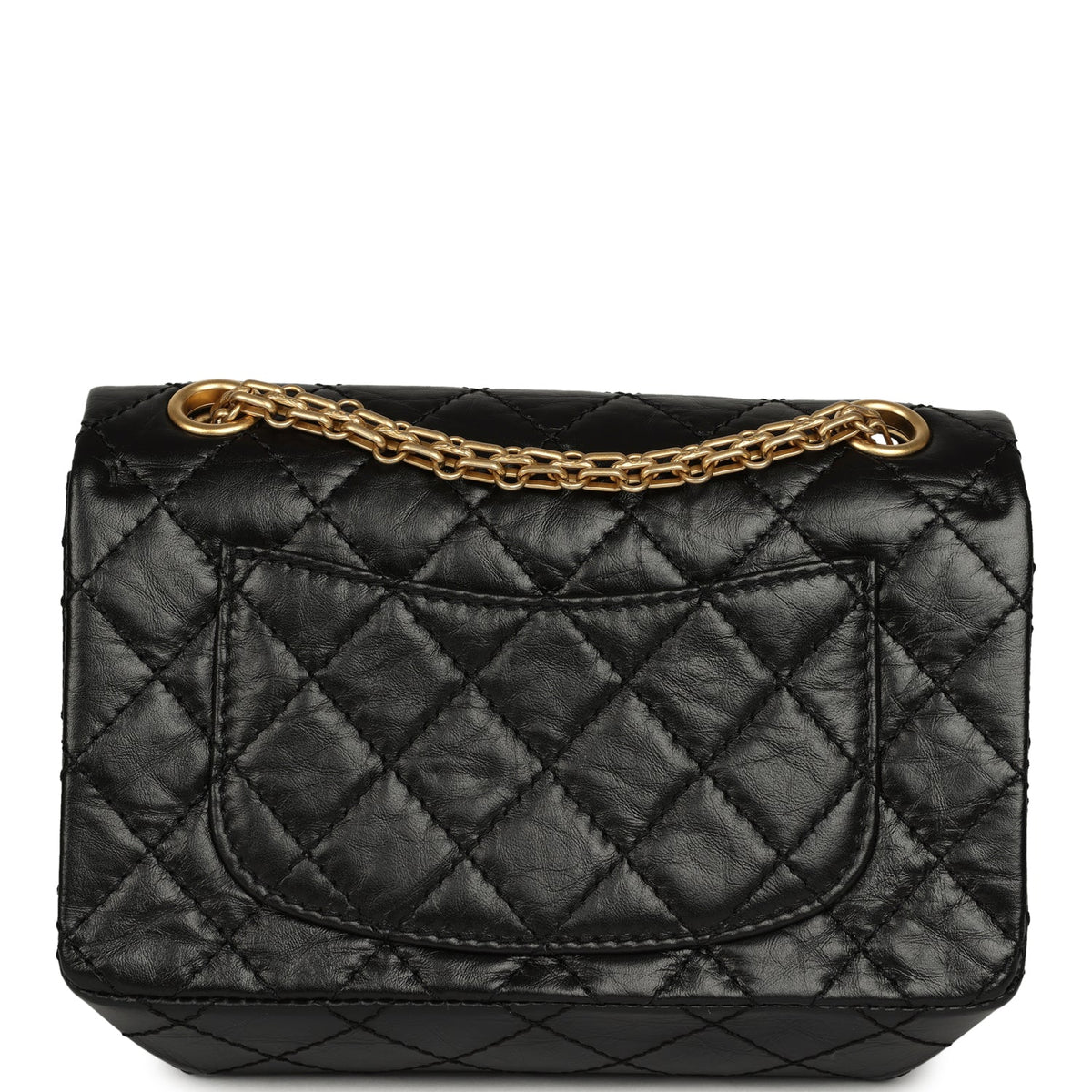 Pre-owned Chanel Mini Reissue 224 2.55 Flap Bag Black Crumpled Aged Calfskin Antique Gold Hardware