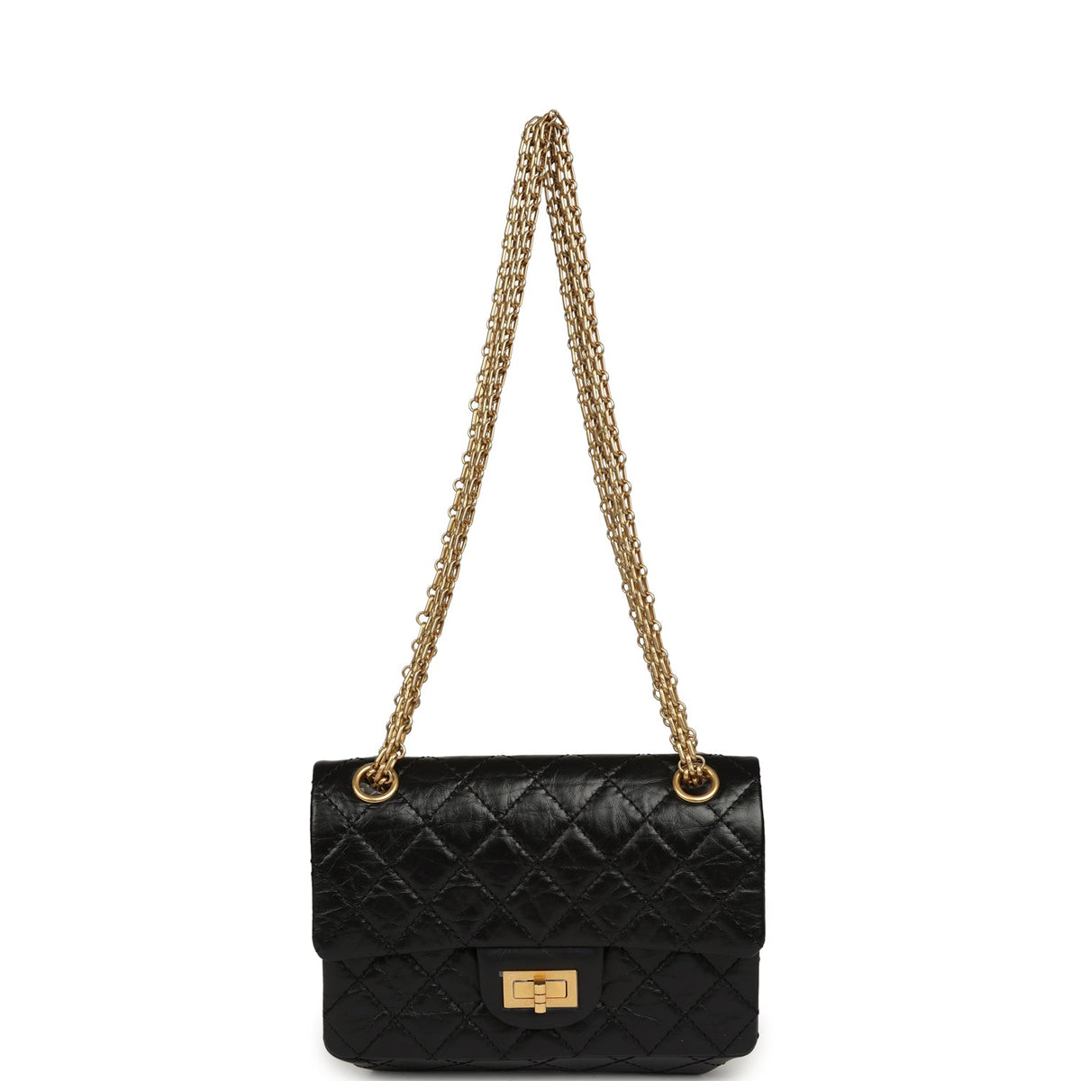 Pre-owned Chanel Mini Reissue 224 2.55 Flap Bag Black Crumpled Aged Calfskin Antique Gold Hardware