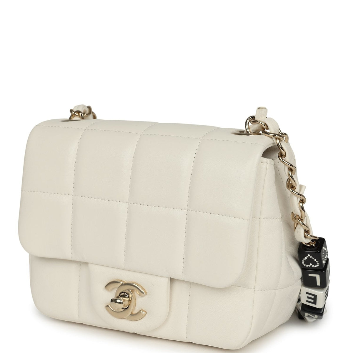 Chanel Monacoco Mini Square Flap Bag White Lambskin Light Gold Hardware