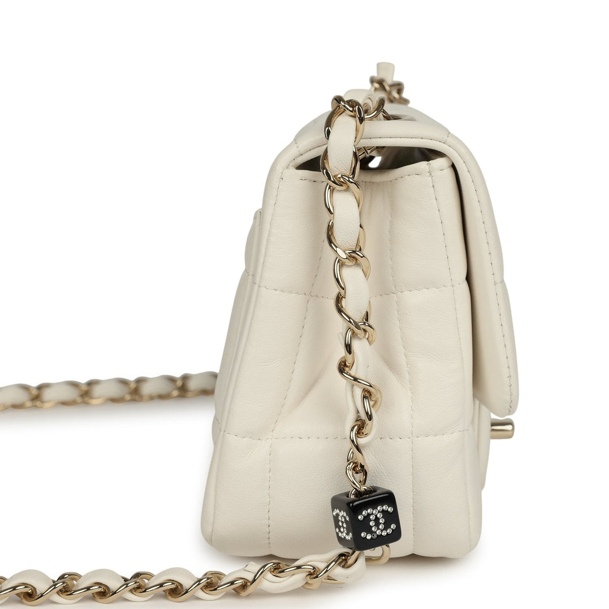 Chanel Monacoco Mini Square Flap Bag White Lambskin Light Gold Hardware