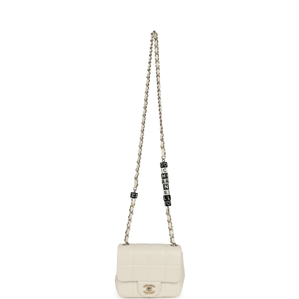 Chanel Monacoco Mini Square Flap Bag White Lambskin Light Gold Hardware