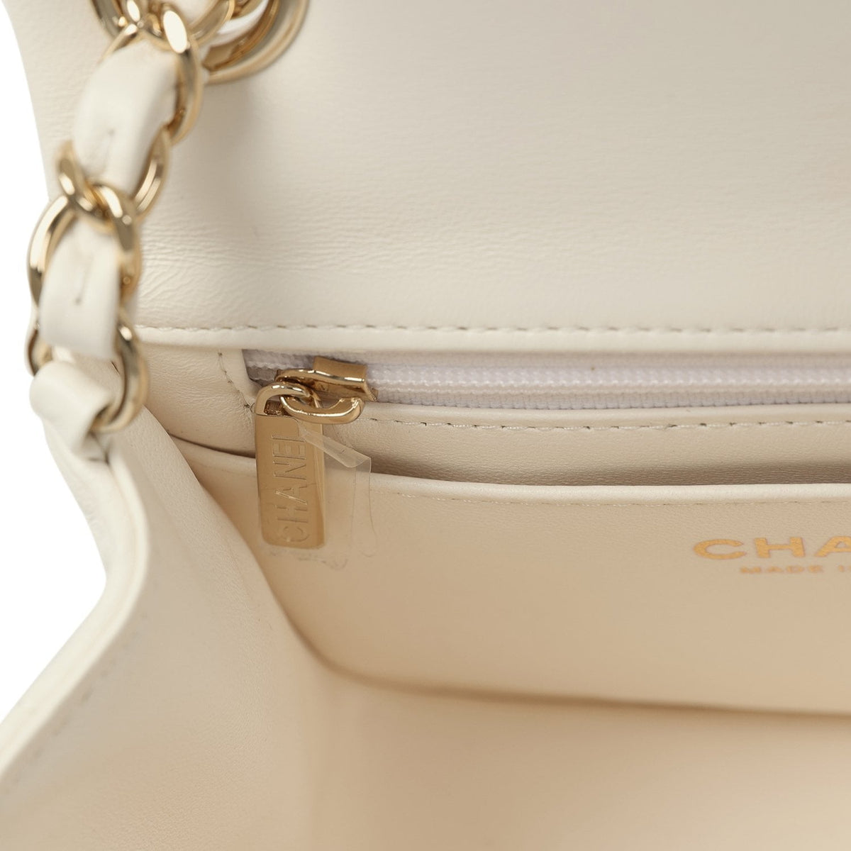 Chanel Monacoco Mini Square Flap Bag White Lambskin Light Gold Hardware