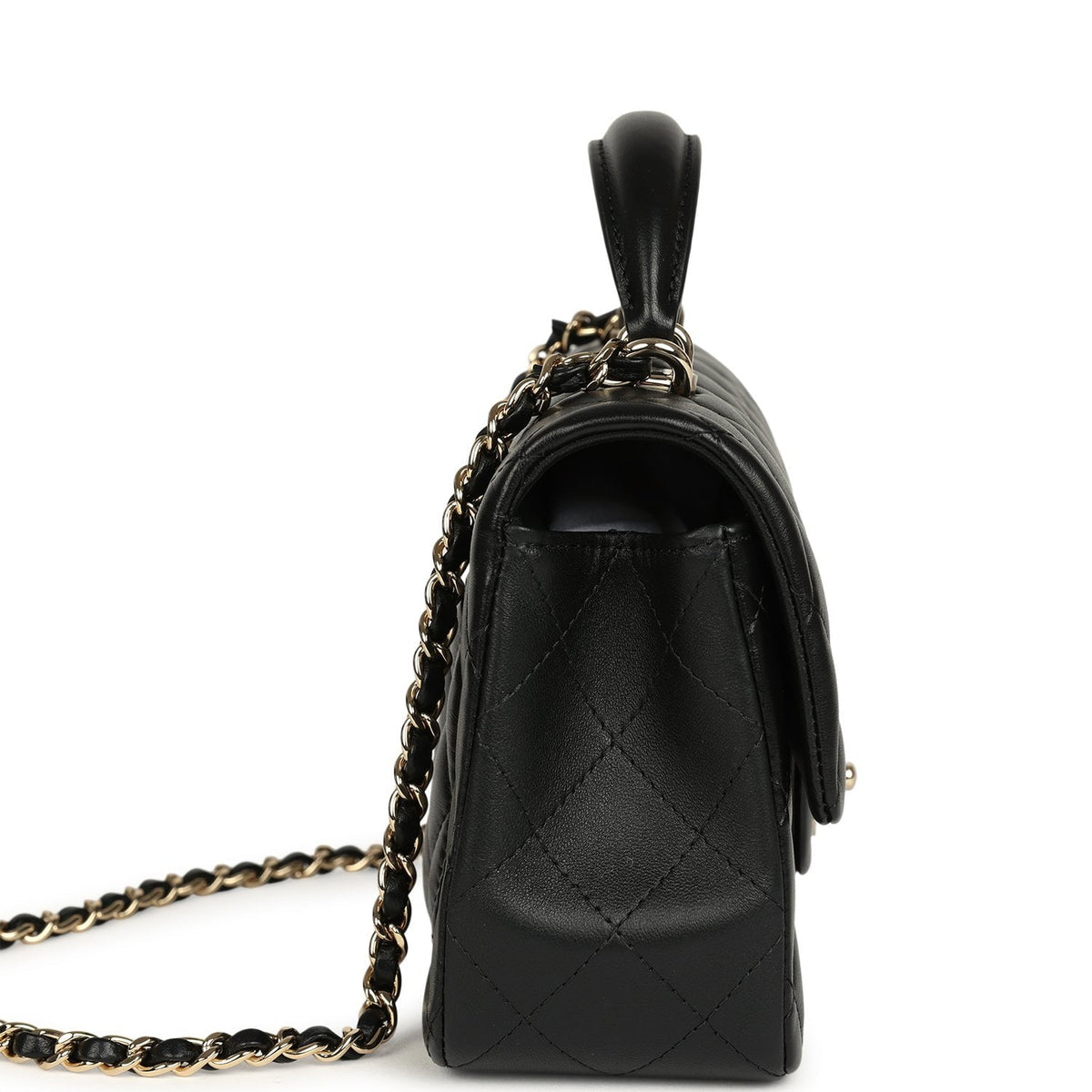 Chanel Mini Classic Rectangular Top Handle Flap Bag Black Lambskin Light Gold Hardware