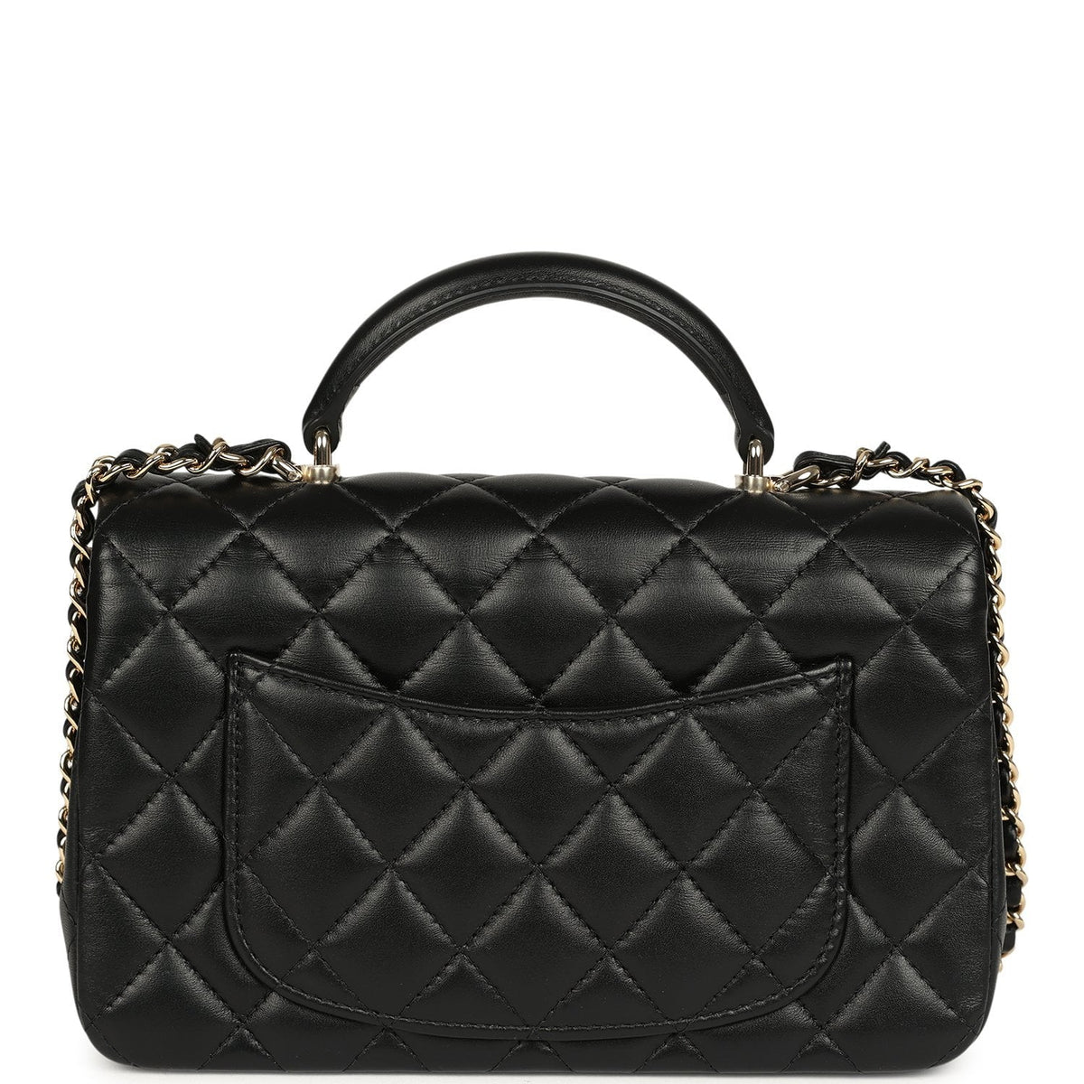 Chanel Mini Classic Rectangular Top Handle Flap Bag Black Lambskin Light Gold Hardware