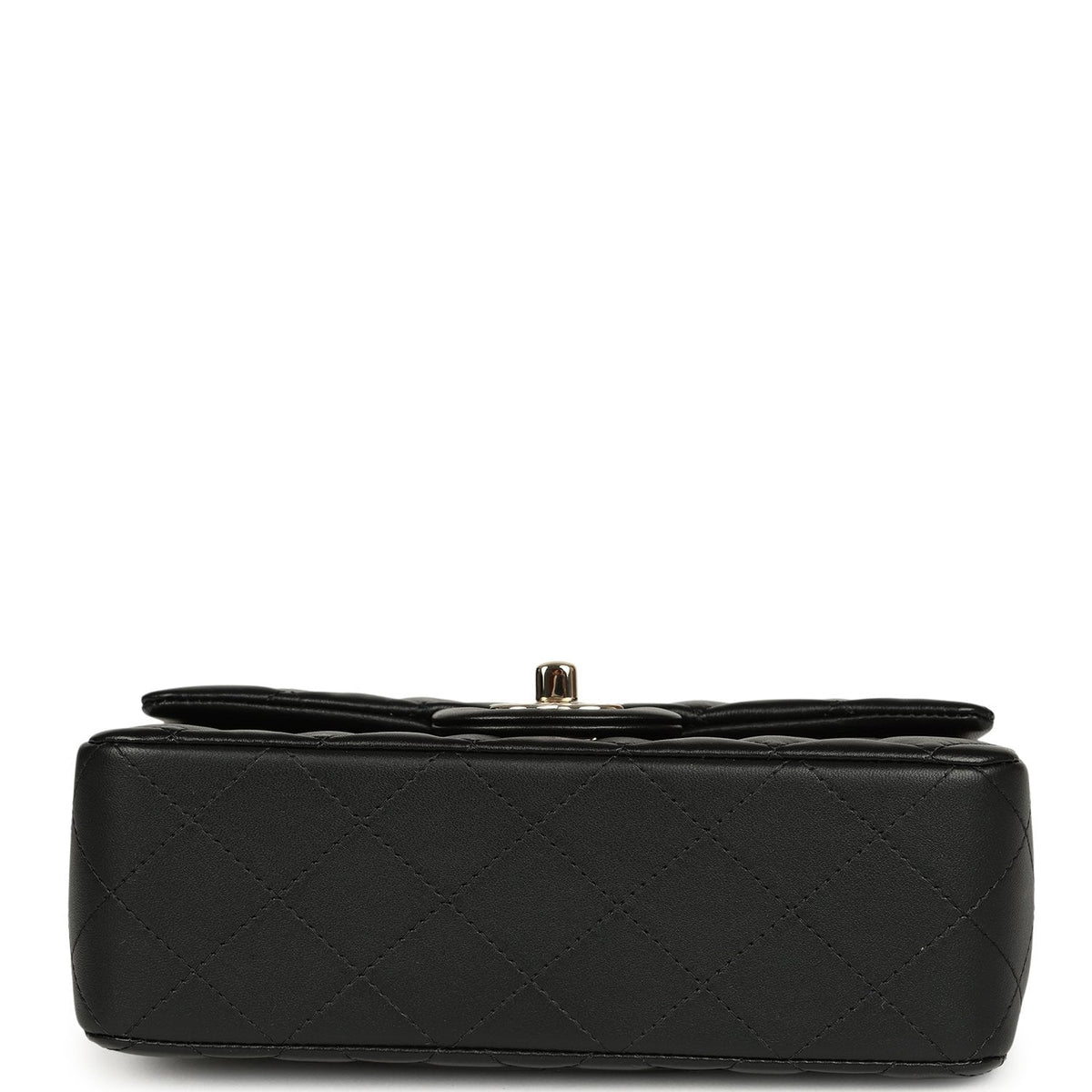 Chanel Mini Classic Rectangular Top Handle Flap Bag Black Lambskin Light Gold Hardware